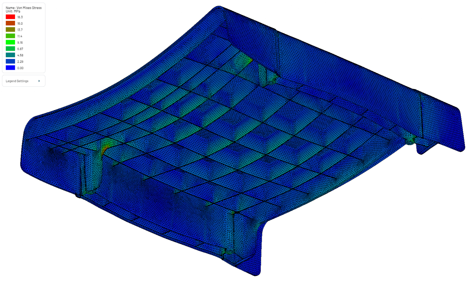 Case 1 stress result: von Mises stress up to 18.3 MPa